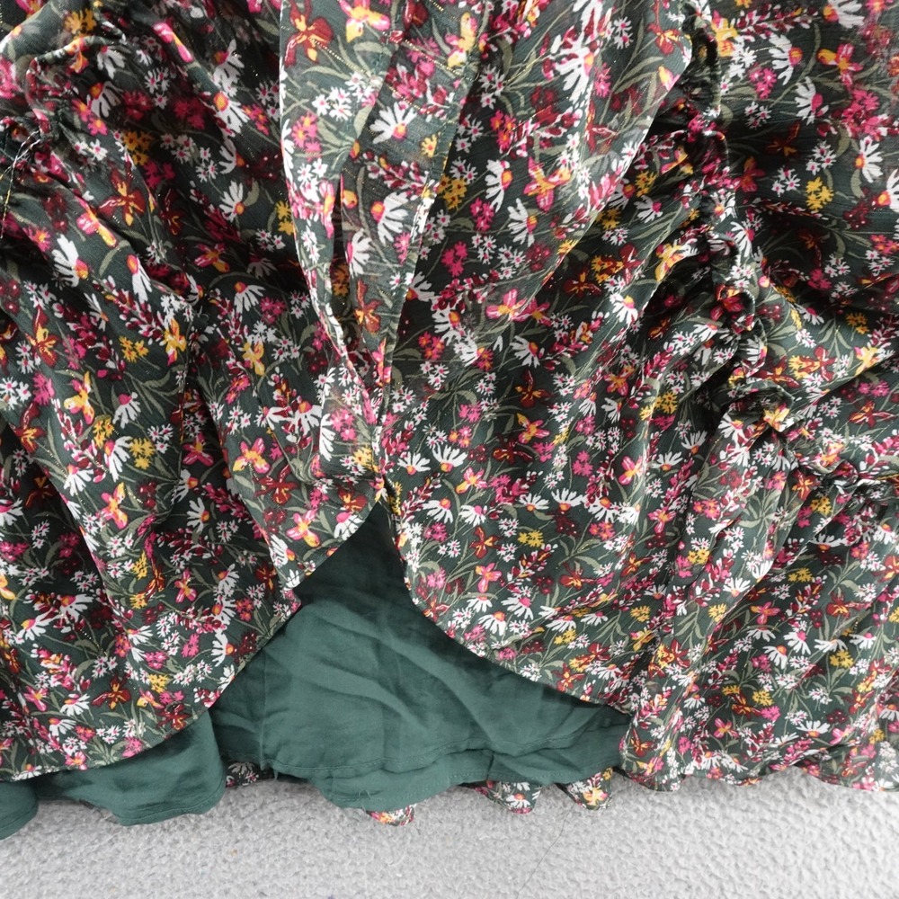 Draper James RSVP Smocked Dress Floral Midi Large Green Pink Metallic Womens - Picture 12 of 15